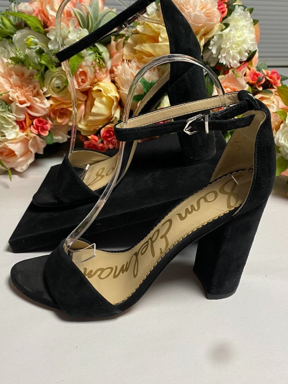 Sam Edelman Yaro Suede Leather Sandals Black Ankle Strap Block Heel Women’s 10M